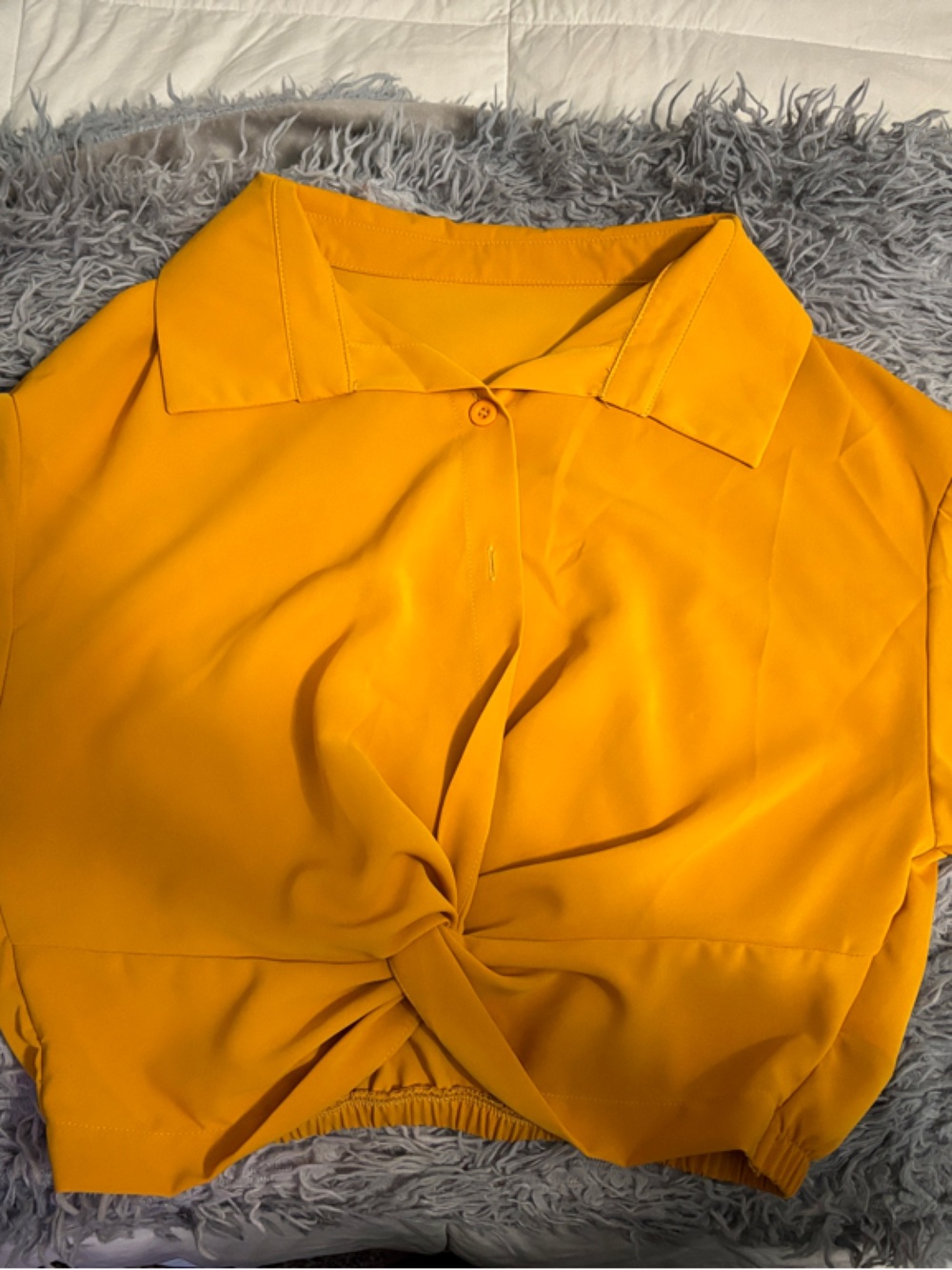 SHEIN Mustard Yellow Cropped Twist-Front Collared Top